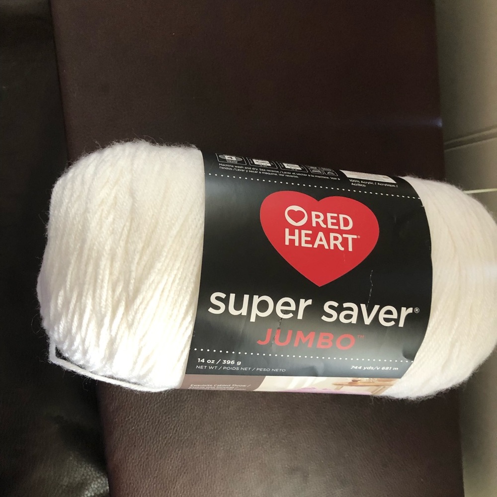 One Skein of RED HEART SUPER SAVER JUMBO Yarn. 14 oz. 4 Medium.WHITE/ BL…